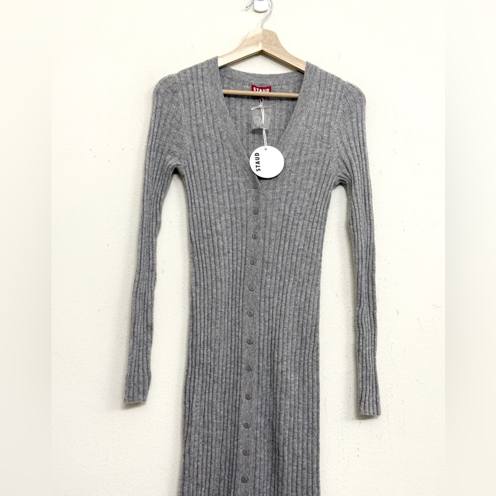 NWT STAUD Shoko Cashmere Rib Knit Sweater Dress in Heather Grey Sz S - Picture 7 of 16